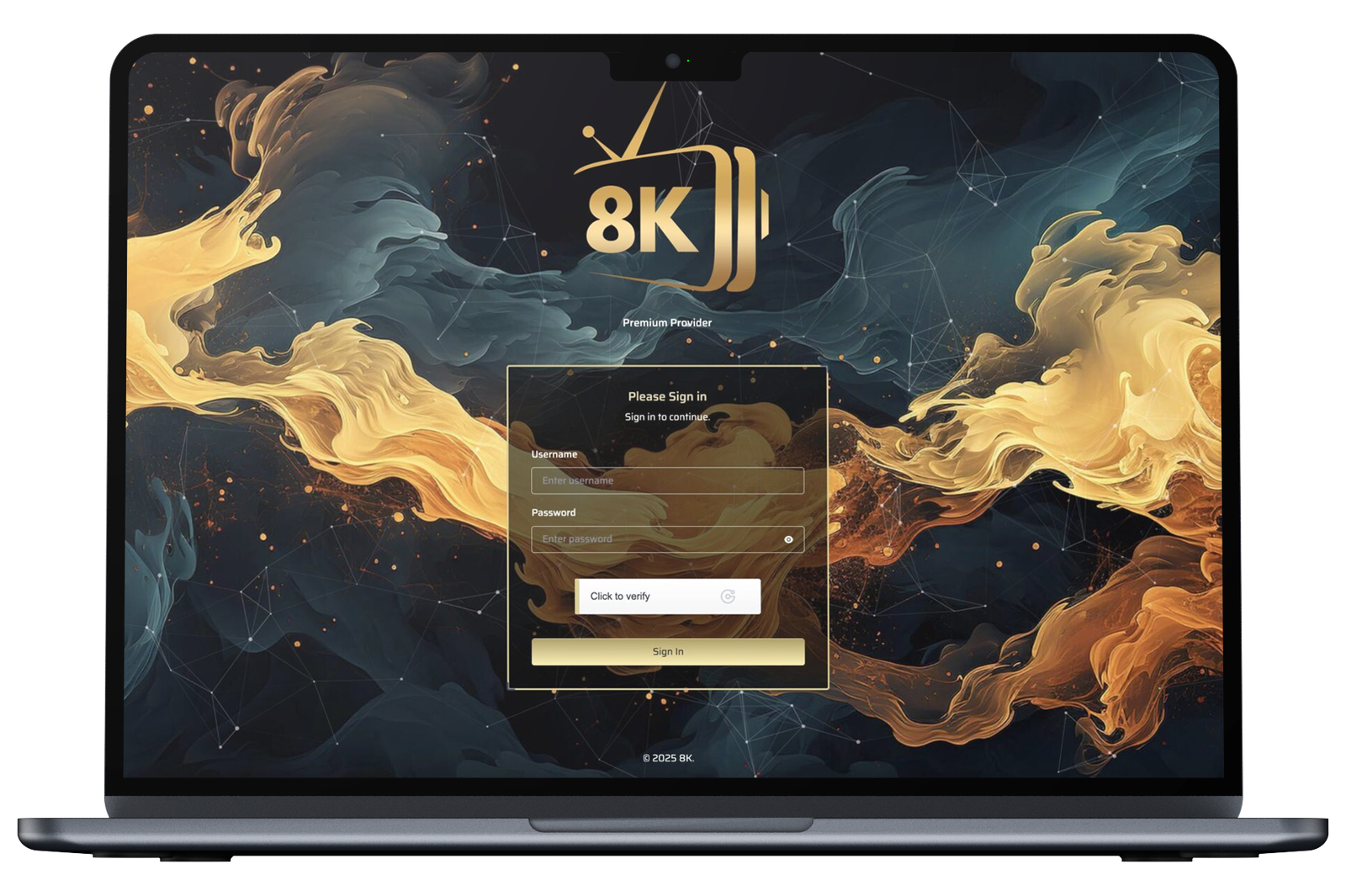Strong 8K Panel Dashboard login interface displayed on a MacBook