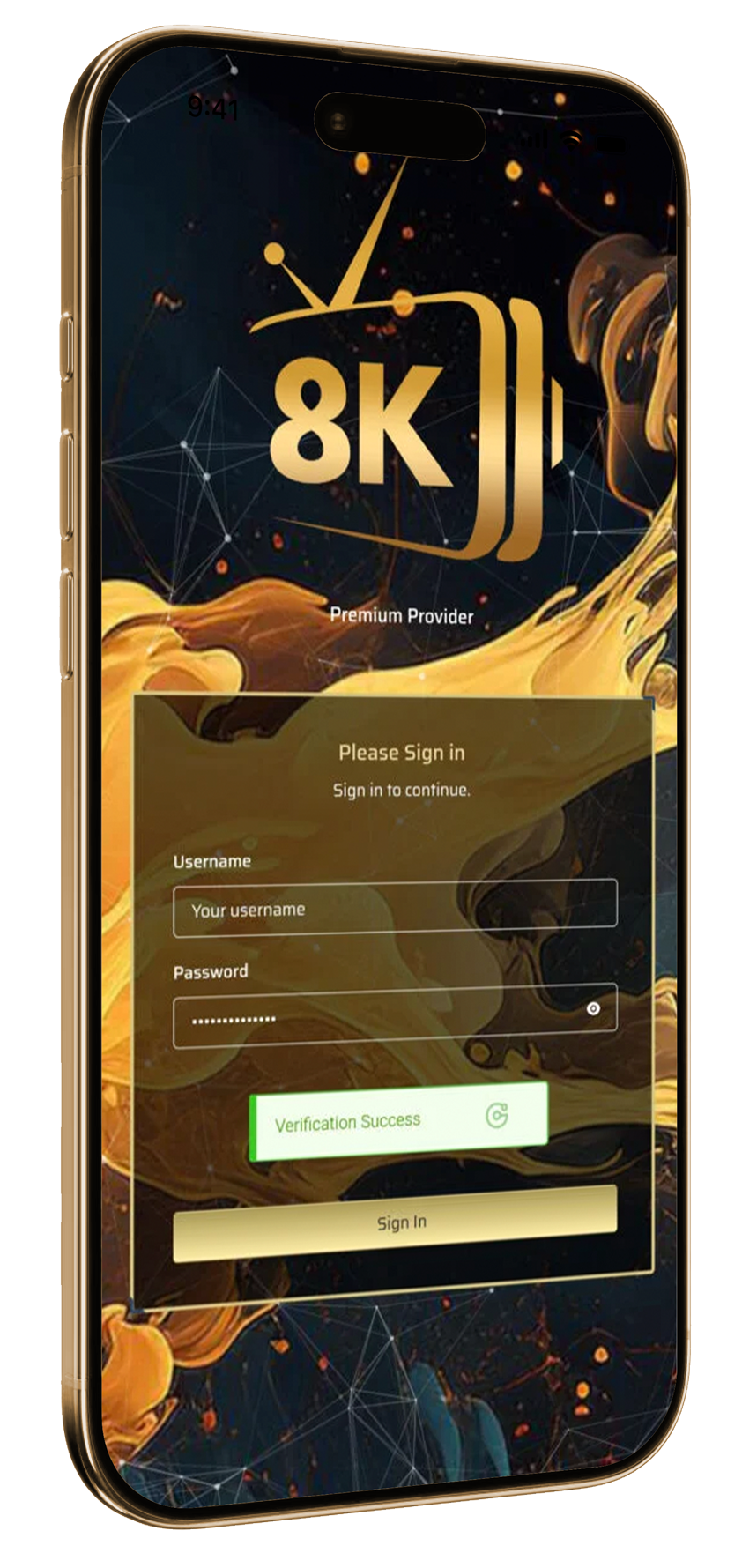 Strong 8K IPTV reseller dashboard login displayed on an iPhone